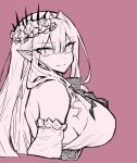  1girl bangs breasts detached_sleeves earrings fairy_knight_tristan_(fate) fate/grand_order fate_(series) flower hair_flower hair_ornament jewelry large_breasts long_hair looking_at_viewer melon22 pointy_ears sideboob sidelocks sketch smile solo tiara 