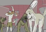  anthro axel bathroom brown_body brown_eyes canid canine canis clothing domestic_dog duo german_shepherd herding_dog husky male male/male mammal max_(disambiguation) nordic_sled_dog pastoral_dog spitz undressing wolfyalex96_(artist) 