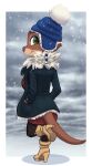  2022 absurd_res anthro breasts brown_body brown_fur clothed clothing disney female fully_clothed fur hi_res looking_back lutrine mammal mrs._otterton mustelid siroc solo standing zootopia 