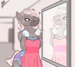  ? animal_crossing anthro breasts cleavage clothed clothing dress ear_piercing ear_ring equid equine female frostyphox hair hair_over_eye hi_res horse mammal mirror nintendo one_eye_obstructed piercing reneigh_(animal_crossing) solo video_games 