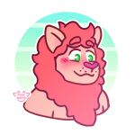  anthro blush felid fur green_eyes hair headshot_portrait hi_res lion male mammal pantherine pink_body pink_fur pink_marky portrait red_hair simple_background smile solo 