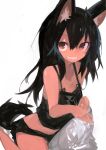  1girl absurdres animal_ear_fluff black_hair black_panties black_tank_top brown_eyes hair_between_eyes highres kaamin_(mariarose753) long_hair looking_at_viewer midriff no_lineart original panties sitting smile solo tail tank_top underwear wariza white_background 