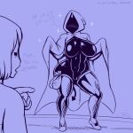  1:1 alternate_universe big_breasts blush breasts cloak clothed clothing comic dialogue duo female frisk_(undertale) hood human humanoid leggings legwear male mammal monster partially_clothed preview river_person_(undertale) shadow_creature skimpy standing thewill under(her)tail undertale undertale_(series) video_games 