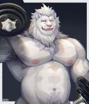  abs anthro armpit_hair barazoku belly biceps big_muscles body_hair exercise felid flexing happy_trail hi_res huge_muscles kemono leoooliooon lion looking_at_viewer male mammal mane muscular muscular_male nipples open_mouth overweight overweight_male pantherine pecs pink_nipples pink_nose solo weightlifting weights white_mane workout 