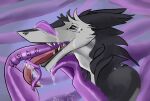  anthro bodily_fluids female fur multicolored_body multicolored_fur oral oral_penetration penetration sergal simple_background solo tentacle_in_mouth tentacle_penetration tentacles two_tone_body two_tone_fur zebrov 