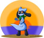 ambiguous_gender amputated_arm animal_humanoid aura bandage canid canid_humanoid canine canine_humanoid hi_res humanoid looking_at_viewer looking_back looking_back_at_viewer mammal mammal_humanoid nintendo noodleartz paws pok&eacute;mon pok&eacute;mon_(species) pok&eacute;mon_mystery_dungeon riolu rya_(noodleartz) satchel scar_over_eye scarf smile solo_focus standing sunset video_games 