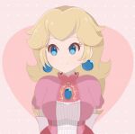 animated animated_gif bangs blonde_hair chocomiru closed_eyes crown crown_removed dress earrings elbow_gloves gloves heart heart_background jewelry long_dress long_hair lowres mario_(series) nose open_mouth pink_dress princess princess_peach smile tiara_removed upper_body 