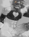  abs absurd_res accessory animal_humanoid anthro armwear balls bedroom_eyes big_balls big_penis black_and_white blush blush_lines bodily_fluids bottomless bottomless_anthro bottomless_male clothed clothing crop_top elbow_gloves erection fangs genitals girly gloves hair hair_accessory hair_over_eye hairclip half-closed_eyes handwear heart_cutout hi_res huge_balls huge_penis humanoid humanoid_genitalia humanoid_penis hyper hyper_balls hyper_genitalia inviting jimnsei john_(bunybunyboi) lagomorph lagomorph_humanoid leporid_humanoid looking_at_viewer male mammal mammal_humanoid monochrome mostly_nude muscle_tone muscular muscular_anthro muscular_male narrowed_eyes nipple_outline nipples one_eye_obstructed open_mouth open_smile pecs penis pubes rabbit_humanoid raised_tail seductive sharp_teeth shirt simple_background smile solo sweat sweatdrop teeth topwear vein veiny_penis 