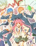  2boys ahoge angel_beats! bad_id bad_pixiv_id belt bespectacled blazer blue_eyes blue_hair book braid choker cross demon_tail fang glasses hinata_(angel_beats!) jacket long_hair multiple_boys orange_eyes orange_hair otonashi_(angel_beats!) pink_eyes pink_hair robata school_uniform short_hair short_twintails skirt smile tail thigh_strap twin_braids twintails yui_(angel_beats!) 