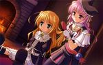  bekkankou blonde_hair estel_freesia hair_brushing highres multiple_girls official_art purple_hair wreathlit_noel yoake_mae_yori_ruri_iro_na 