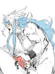  bara blue_hair blush closed_eyes cuffs eyes_closed handcuffs male male_focus male_nipples muscle nipples nude open_mouth oral red_hair regal_bryan regal_bryant side_view tales_of_(series) tales_of_symphonia yaoi zelos_wilder 