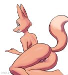  anthro butt canid canine dany-j diane_foxington dreamworks female fox genitals hi_res mammal nude pussy simple_background sitting solo the_bad_guys 