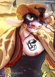  anthro bovid bovine cattle clothed clothing cowboy cowboy_hat cowboy_outfit facial_piercing hat headgear headwear hi_res horn looking_at_viewer lucasmolla male mammal morning nose_piercing piercing solo taur 
