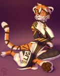  absurd_res anthro arknights claws clothing dress eyewear felid female fur glasses hair hi_res hypergryph logo mammal multicolored_hair orange_body orange_fur pantherine pawpads paws sacrificabominat short_hair solo stripes studio_montagne tiger video_games waaifu_(arknights) white_body white_fur 