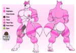  1ceberg absurd_res animal_genitalia animal_penis anthro balls big_balls big_butt big_pecs big_penis butt canid canine equine_penis erection fox front_view genitals gesture hand_heart hi_res male mammal model_sheet muscular muscular_male nipples pecs penis pink_body pose rear_view solo standing 