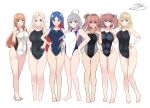  6+girls absurdres ahoge atlanta_(kancolle) blonde_hair blue_eyes competition_swimsuit helena_(kancolle) highres hornet_(kancolle) houston_(kancolle) kantai_collection long_hair multicolored_clothes multicolored_swimsuit multiple_girls noruren one-piece_swimsuit saratoga_(kancolle) swimsuit tagme washington_(kancolle) 