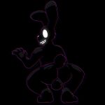  1:1 4_fingers animatronic anthro backsack balls black_body black_fur butt delta&#039;s_art fingers fur genitals lagomorph leporid looking_at_viewer looking_back machine male mammal rabbit rear_view robot shadow_bonnie_(fnaf) simple_background simple_eyes small_tail solo teeth_showing white_eyes 