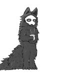  absurd_res anthro beverage big_tail canid canine canis changed_(video_game) cheek_tuft chest_tuft d1rteater digitigrade facial_tuft fluffy fur goo_creature hair hi_res latex long_hair male mammal mask mug puro_(changed) relaxing simple_background skull_mask solo tuft wolf 