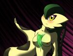  2021 blush breasts female fusion gardevoir ghostth39 green_hair hair humanoid living_tail looking_at_viewer medium_breasts navel nintendo nipples not_furry pok&eacute;mon pok&eacute;mon_(species) pok&eacute;mon_fusion rattle_(anatomy) reptile scalie serperior simple_background snake snake_tail solo unusual_anatomy unusual_tail video_games yellow_body yellow_eyes 