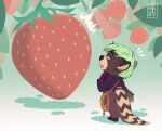  2022 anthro black_nose blue_eyes clothed clothing digital_media_(artwork) eyebrows eyelashes food fruit green_hair hair lutrine male mammal mustelid open_mouth plant solo strawberry teeth tongue wetsealky 