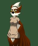  2021 accipitriform anthro avian bird breasts brown_body clothing fan_character feathered_arms female ghostth39 green_background hi_res looking_at_viewer multicolored_body osprey sega shirt simple_background small_breasts solo sonic_the_hedgehog_(series) t-shirt topwear two_tone_body white_body winged_arms wings yellow_eyes 
