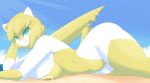  beach big_breasts breasts clothing dullyarts female hi_res latias legendary_pok&eacute;mon nintendo nipple_outline one-piece_swimsuit pok&eacute;mon pok&eacute;mon_(species) seaside solo swimwear video_games wide_hips 