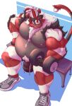  absurd_res anthro belly bodily_fluids bottomwear bulge chisuun clothed clothing dreadlocks dumbbell facial_piercing footwear fur hair hi_res incineroar male moobs multicolored_hair muscular muscular_anthro muscular_male nintendo nipples nose_piercing overweight overweight_anthro overweight_male piercing pok&eacute;mon pok&eacute;mon_(species) ponytail red_hair shiny_pok&eacute;mon shoes shorts sitting solo striped_body striped_fur stripes sweat topless video_games weights white_body white_fur white_hair 