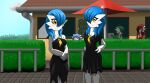  2021 blue_hair blush cafe clothed clothing detailed_background female gardevoir ghostth39 green_hair group hair hi_res humanoid nintendo not_furry outside plant pok&eacute;mon pok&eacute;mon_(species) red_eyes shiny_pok&eacute;mon shrub video_games yellow_eyes 