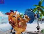  absurd_res activision anthro bandicoot beach big_butt blue_hair blue_tail breasts butt clothed clothing crash_bandicoot_(series) crash_team_racing_(series) crash_team_racing_nitro-fueled duo excitation excited_for_sex female hair hand_on_butt hi_res humanoid lightningknight male male/female mammal marsupial megumi_bandicoot nipples partially_clothed penetration seaside smile thick_thighs trash_bandicoot vaginal vaginal_penetration video_games wasarky 