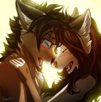  absurd_res anthro blush canid canine canis eyewear female glasses hair hi_res male male/female mammal tatujapa wolf 