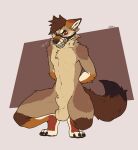  absurd_res animal_genitalia anthro balls blush bound brown_body brown_fur canid canine canis claws coyote fur genitals hi_res ketei looking_at_viewer male mammal muzzle_(object) sheath simple_background solo 