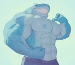  abs anthro biceps blue_body fish grin isaribi lifewonders live-a-hero male marine muscular muscular_anthro muscular_male nipples pecs ripped-saurian scar shark sharp_teeth shirtless smile solo teeth veiny_muscles video_games 