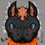  anthro blue_eyes blush blush_lines brandonthenoodle dialogue domestic_ferret hair headshot_portrait hi_res male mammal mustela mustelid musteline noode portrait reptile scalie snake solo true_musteline wide_eyed 