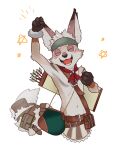  accessory amorey another_eidos_of_dragon_vein_r anthro arrow_(weapon) bow_(weapon) canid canine fur grey_body grey_fur harukaze110 headband kobold male mammal navel quiver ranged_weapon shirtless small_waist smile solo weapon 