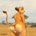  anthro anthrofied backsack balls big_butt butt deancrazz disney felid genitals half-closed_eyes hi_res lion looking_at_viewer looking_back male mammal narrowed_eyes nude pantherine simba smile solo standing the_lion_king young 