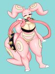  anthro breasts cleavage clothed clothing collar female genitals goodra hi_res hybrid lickitung long_tongue looking_at_viewer nintendo one_eye_closed partially_(disambiguation) pink_body pok&eacute;mon pok&eacute;mon_(species) pukemilked pussy red_eyes smile solo spiked_collar spikes tongue video_games wink 