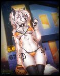  2022 5_fingers anthro breasts canid canine canis clothed clothing collar detailed_background digital_media_(artwork) domestic_dog eyebrows eyelashes f-r95 female fingers fur hair hi_res mammal midriff navel open_mouth smile solo standing teeth tongue 