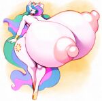  2022 absurd_res angstrom anthro big_breasts breasts cutie_mark equid equine female friendship_is_magic hair hi_res horn horse huge_breasts hyper hyper_breasts mammal multicolored_hair multicolored_tail my_little_pony nipples open_mouth pony princess_celestia_(mlp) solo unicorn white_body 