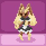  1:1 2022 ambiguous_gender anthro brown_body brown_fur clothed clothing digital_drawing_(artwork) digital_media_(artwork) dipstick_legs dipstick_limbs dress frilly frilly_clothing fur lagomorph lopunny low_res maid_apron maid_uniform mammal nintendo pink_background pixel_(artwork) pok&eacute;mon pok&eacute;mon_(species) psychpsyo signature simple_background solo standing text uniform video_games 