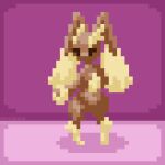  1:1 2022 ambiguous_gender anthro brown_body brown_fur digital_drawing_(artwork) digital_media_(artwork) dipstick_legs dipstick_limbs fur lagomorph lopunny low_res mammal nintendo nude pink_background pixel_(artwork) pok&eacute;mon pok&eacute;mon_(species) psychpsyo signature simple_background solo standing text video_games 