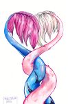  2022 amber_wind ambiguous_form ambiguous_gender blue_body blue_skin blue_tail collaborative collaborative_gesture collaborative_tail_heart duo eiris_(saren662) entwined_tails fur gesture goo_creature hi_res latex_skin oksara_(character) pink_body pink_fur signature simple_background tail_coil tail_gesture tail_heart tail_tuft traditional_media_(artwork) translucent translucent_body tuft unknown_species white_background white_body white_fur 
