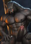  2022 abs absurd_res anthro balls blaidd_(elden_ring) bodily_fluids canid canine canis claws digital_media_(artwork) earthist elden_ring fur genital_fluids genitals hi_res male mammal muscular muscular_anthro muscular_male nipples nude penis precum scar solo wolf 