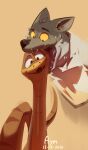  anthro attempted_vore aymbord canid canine canis dreamworks duo feral hi_res looking_at_viewer male male/male mammal mr._snake_(the_bad_guys) mr._wolf_(the_bad_guys) open_mouth reptile scalie simple_background snake the_bad_guys tongue tongue_out vore watermark wolf yellow_eyes 