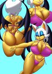  absurd_res anthro bat_wings big_breasts bikini blue_background breast_squish breasts butt chiropteran cleavage clothed clothing female front_view grin hi_res huge_breasts lethargus looking_at_viewer mammal membrane_(anatomy) membranous_wings multiple_poses pose rear_view rouge_the_bat sega simple_background smile solo sonic_the_hedgehog_(series) squish swimwear wings 
