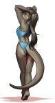  2022 absurd_res anthro blue_clothing breasts butt clothing female furgonomics hair hi_res long_hair looking_at_viewer looking_back looking_back_at_viewer lutrine mammal mustelid mykegreywolf nat_(mykegreywolf) one-piece_swimsuit plantigrade simple_background solo swimwear white_background 