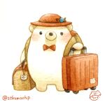  backpack bag bear blush bow bowtie duffel_bag hat no_humans original polar_bear red_bow red_bowtie red_headwear signature st.kuma suitcase twitter_username 