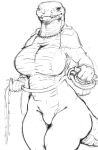  anthro big_breasts blush breasts breastwizard butt clothing digital_media_(artwork) dominant elden_ring fangs female fromsoftware hi_res looking_at_viewer melee_weapon nude pupils reptile rya_(elden_ring) scalie serpentine simple_background smile snake solo thick_thighs video_games weapon whip 