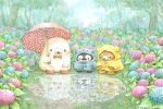  bear bird bow bowtie day flower holding holding_umbrella no_humans original outdoors penguin polar_bear puddle rain rain_boots raincoat red_bow red_bowtie reflection reflective_water st.kuma twitter_username umbrella 