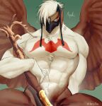  2022 abs accipitrid accipitriform anthro aquilo_(kemo_coliseum) avian biceps bird brown_body brown_feathers brown_wings chest_tuft colored crossbow eagle feather_hair feather_tuft feathers furry_chu humanoid_hands kemo_coliseum male mask mask_only multicolored_body multicolored_feathers muscular muscular_anthro muscular_male muscular_thighs nude pecs pseudo_hair ranged_weapon signature solo tuft two_tone_body two_tone_feathers weapon white_body white_feathers wings 