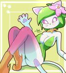  absurd_res anthro aonoexorcist big_breasts breasts clothed clothing domestic_cat felid feline felis female flower_on_head hi_res lilligant looking_at_viewer lying mammal mouthless nintendo nipple_outline on_back paws pok&eacute;mon pok&eacute;mon_(species) simple_background solo video_games whiskers 